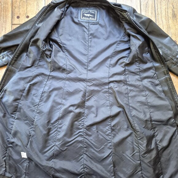 Vintage long black genuine leather coat, European size 38 - Picture 11 of 16